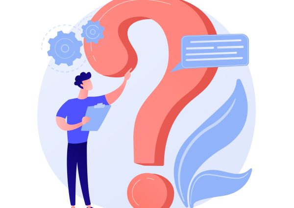 Website FAQ section vector concept metaphor Website FAQ section. User helpdesk, customer support, frequently asked questions. Problem solution, quiz game Confused man cartoon character. Vector isolated concept metaphor illustration